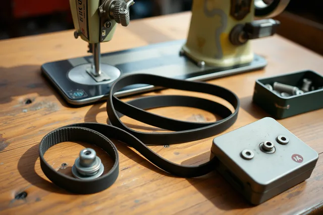 Vintage sewing machine parts: belt, bobbins, bobbin case and needles ready for fitting. Where to Buy Vintage Sewing Machine Parts in Canada Without Customs Surprises
