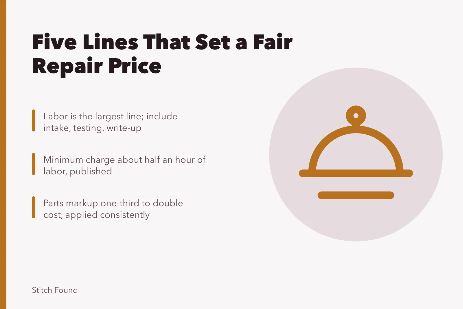 Cost sheet lines for pricing sewing repair jobs. Does a five-line cost sheet set a fair sewing repair business price