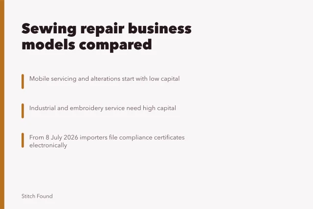 Card comparing nineteen sewing machine repair business models by customer and capital. Sewing repair business models worth watching under review: the good, the weak and the verdict