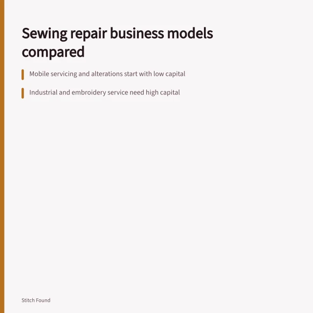 Card comparing nineteen sewing machine repair business models by customer and capital. Sewing repair business models worth watching under review: the good, the weak and the verdict