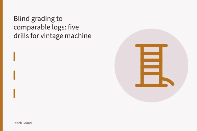 Vintage sewing machine with threaded needle lowered onto fabric. Blind grading to comparable logs: five drills for vintage machine values