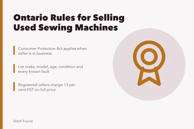 Card on Ontario rules for selling a used sewing machine online. Ontario Consumer Protection Act rules for selling a used sewing machine online