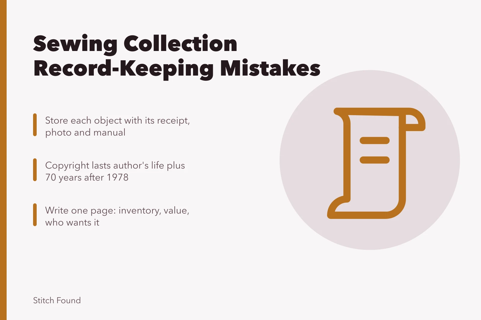 Card listing sewing collection record-keeping mistakes and copyright duration rules. Getting sewing collection case studies right the first time, updated for 2027