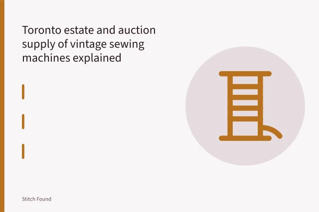 Vintage treadle sewing machine stitching cream fabric with needle and thread. Toronto estate and auction supply of vintage sewing machines explained