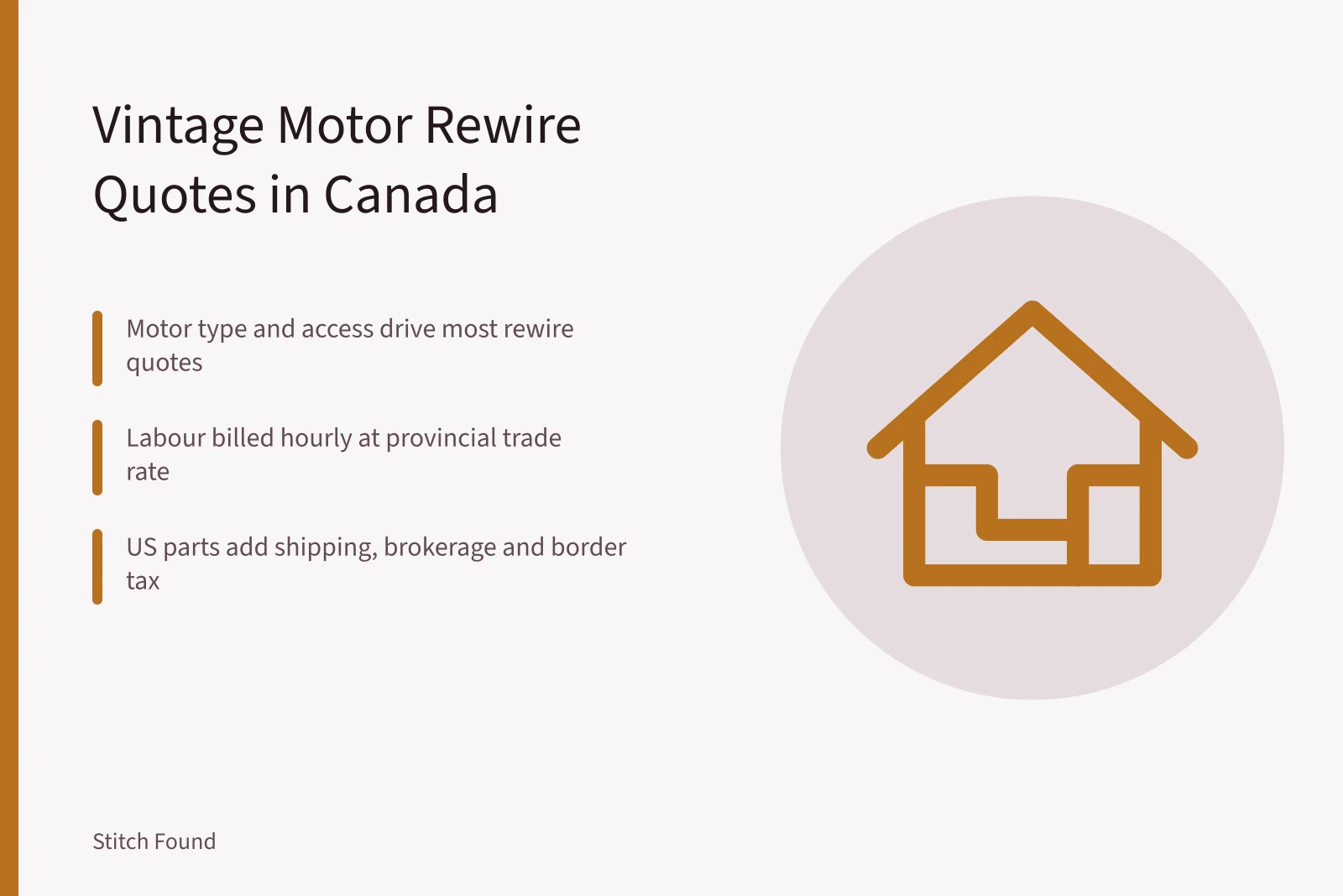 Card showing factors that change Canadian vintage motor rewire quotes. Vintage Motor Rewire Quotes in Canada: What Changes the Price